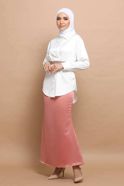 Mermaid Satin Skirt in Salmon Mermaid Satin Skirt in Salmon